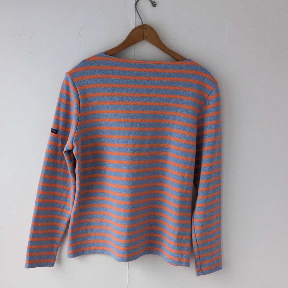Saint James Atelier Striped Long Sleeve Shirt Light Blue Orange Cotton Size 12 - Picture 9 of 15